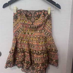 Anthro Floreat Strapless Boho Embroidered Peplum Top Size 6